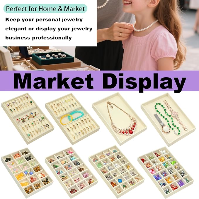 8 Pack Velvet Jewelry Trays X-Large Stackable Jewelry Drawer Organizer Tray - Image 7