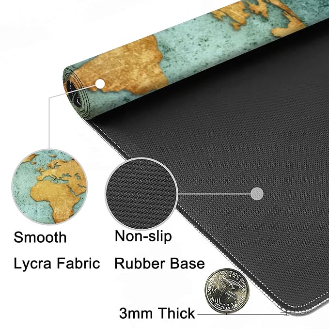Desk Mat, World Map Extended Gaming Mouse Pad, Large Non-Slip Rubber Base - Image 5