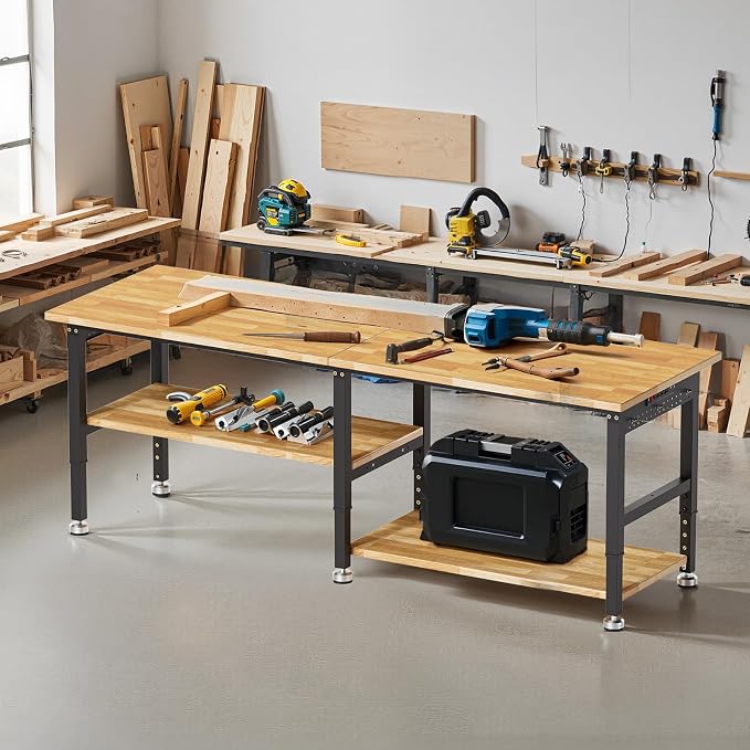 96” Adjustable Work Bench, 2-Layer Heavy Duty Workbench, 6000 LBS Capacity - Image 8