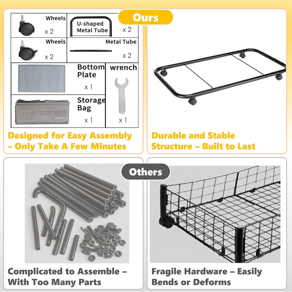 Large Sturdy Under Bed Storage with Wheels, 2 Pack 50L Rolling