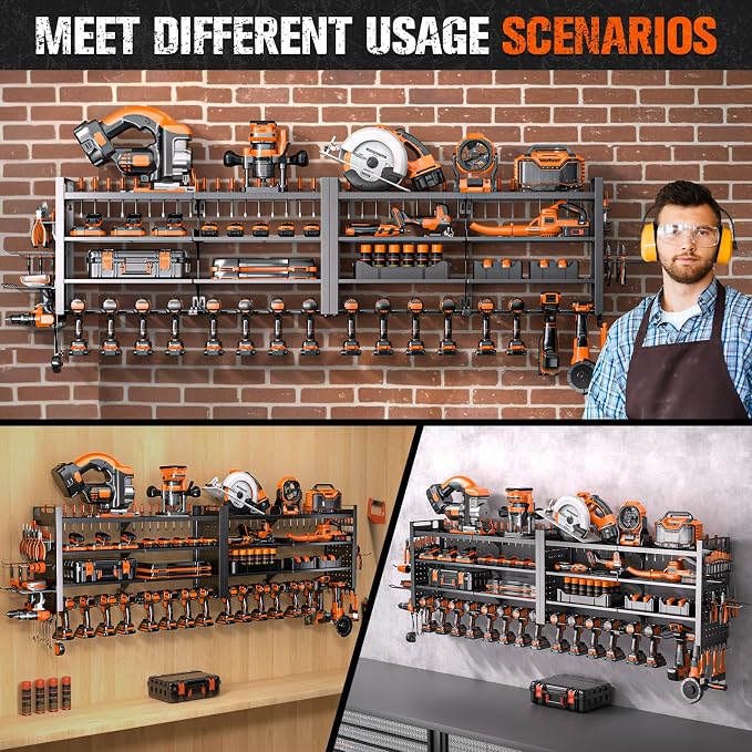 66" W Super Large Power Tool Organizer Wall Mount, Heavy Duty Cordless Tool - Image 5