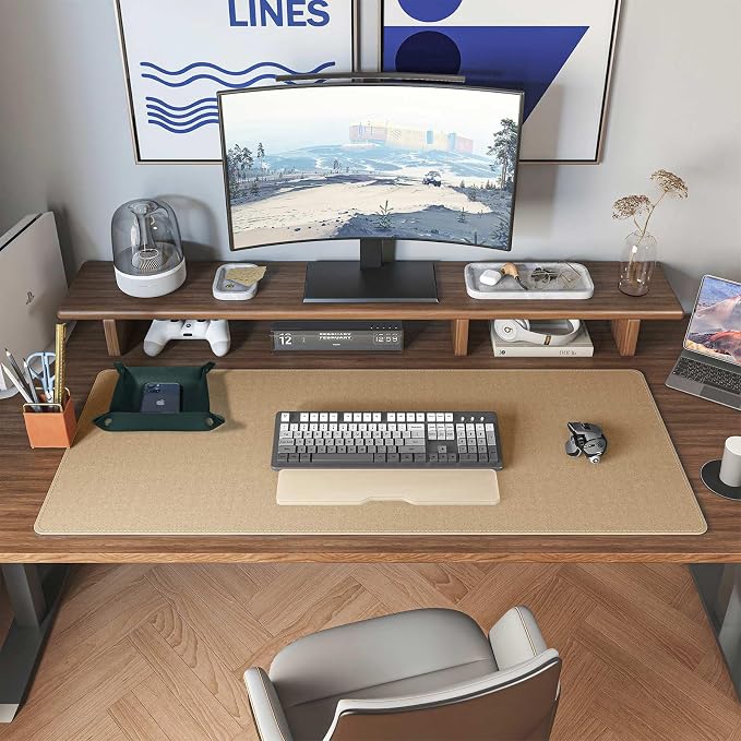 DAWNTREES Dark Green Desk Mat, Leather Desk Pad, Cork Desk Mat Protector - Image 7