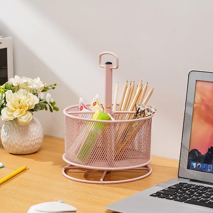 Marbrasse Mesh Desk Organizer, 360-Degree Rotating Multi-Functional Pen Holder - Image 2
