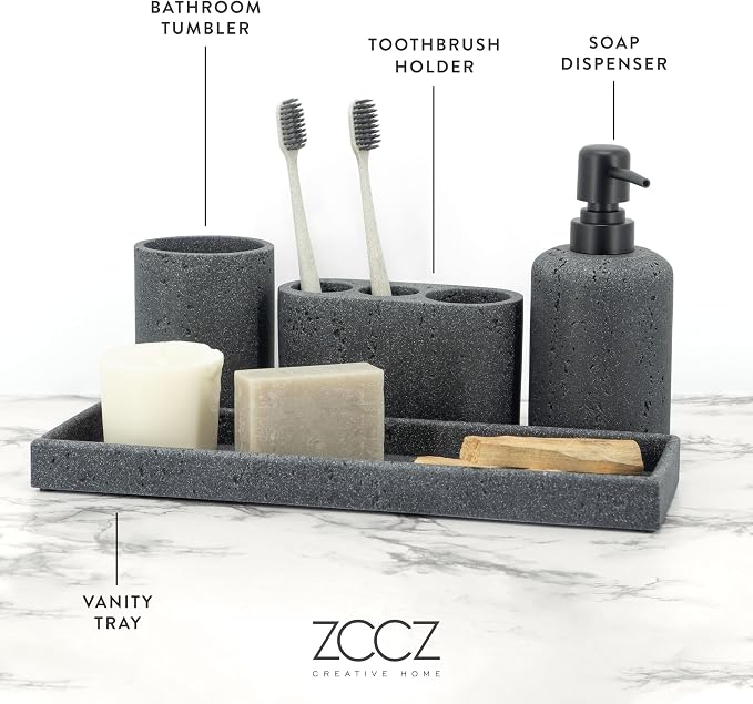 ZCCZ - Black Bathroom Accessories Set 4 Pcs - Toothbrush Holder, Soap Dispenser - Image 3