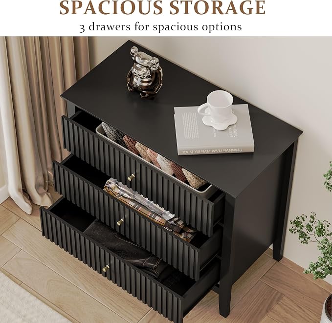 RoyalCraft Large 3 Drawer Dresser Set of 2, Fluted Chest of Drawers - Image 4