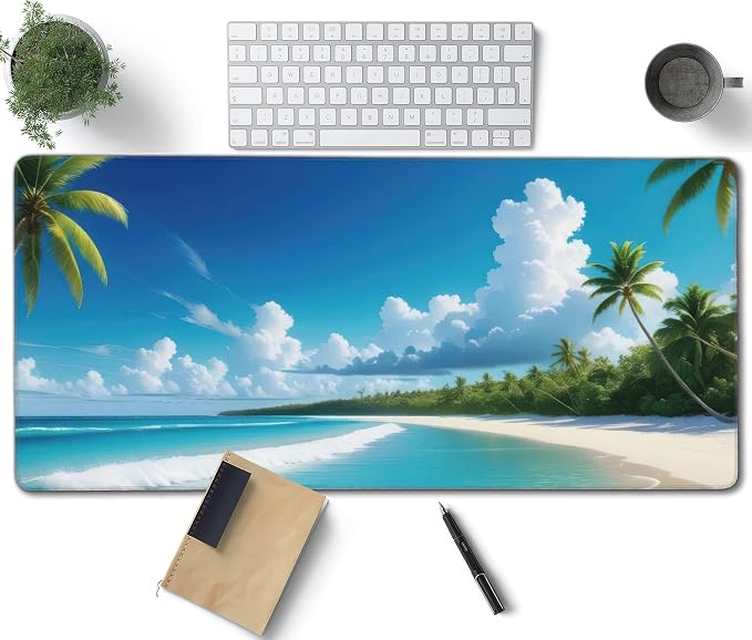 Tropical Beach Large Mouse Pad, Vintage Aesthetic Gaming Desk Mat, XXL Keyboard by Unknown