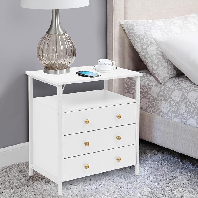 3 Wooden Drawers Nightstand, 27 Inch Wide Night Stand Set 2 - Image 2