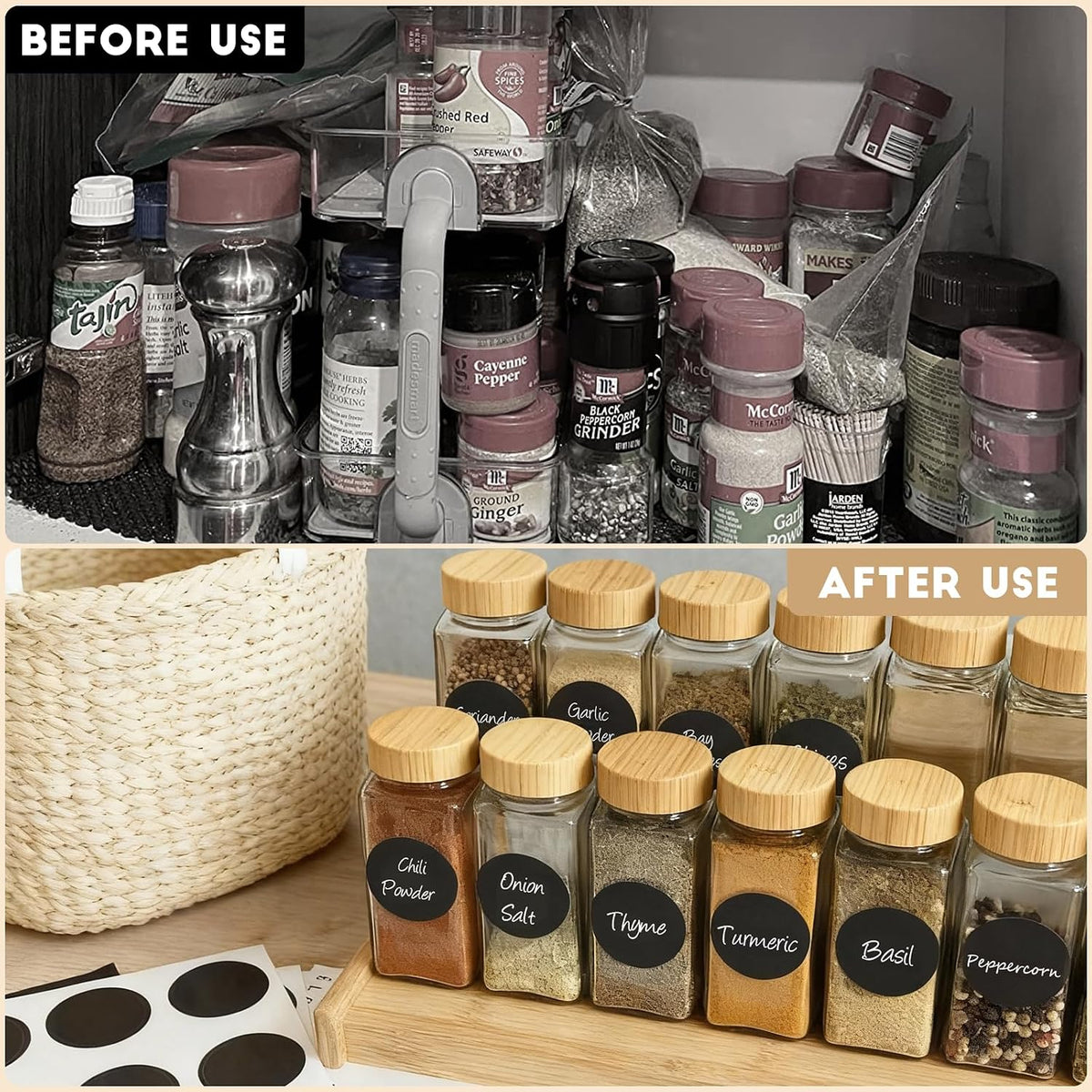 6Pcs Spice Jars with Label, 4oz Empty Square Seasoning Containers