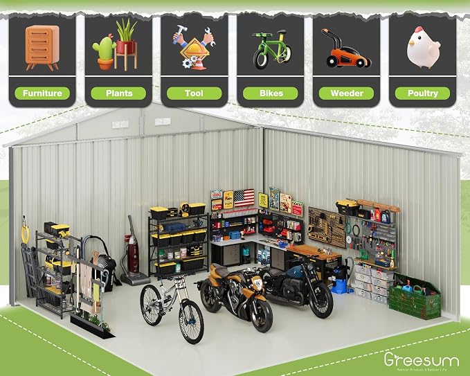 Greesum 10x10FT Outdoor Storage Shed, Utility Tool Shed Metal Storage Shed - Image 6