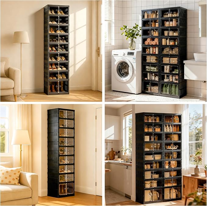 Foldable Shoe Organizer Storage Box Set of 2, Portable Extra Large Folding Shoe - Image 7