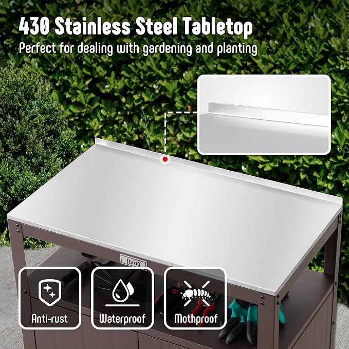 Garden Potting Bench with Storage Cabinet, Outdoor Gardening Table & Work Bench - Image 5