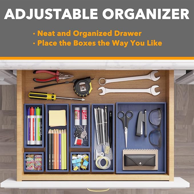 SpaceAid 7-Piece Bamboo Drawer Organizer Storage Boxes Set, Wood Tray Junk - Image 5