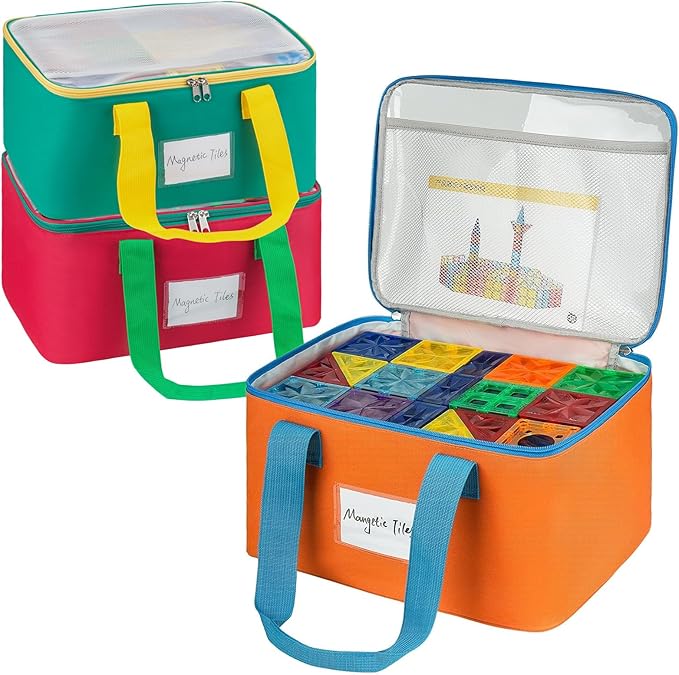 3 Packs Large Magnetic Tiles Storage Bags, Magnetic Tiles Storage Bin, Toy by ZIOZERTT