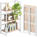 No Assembly Folding Bookshelf Storage Shelves 3 Tier Vintage Bookcase