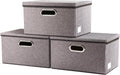 Storage Bins with Lids [3-Pack] Linen Fabric Foldable Storage Boxes