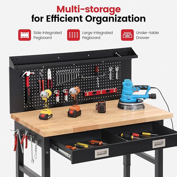 Work Bench for Garage 48 Inch Heavy Duty Rubberwood Tabletop Workbench - Image 5