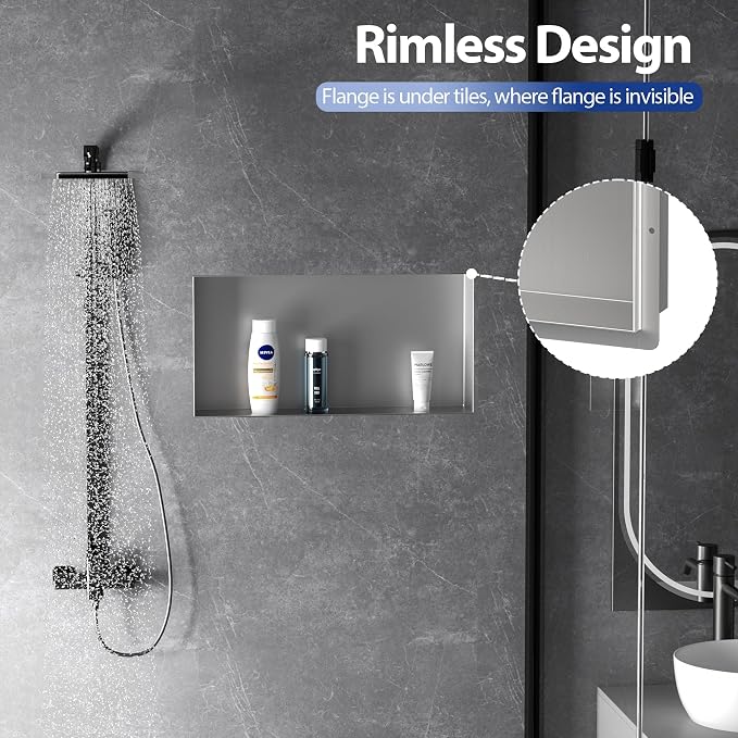 Stainless Steel Shower Niche 24" X 12", No Tile Needed Wall Niche Shower - Image 4