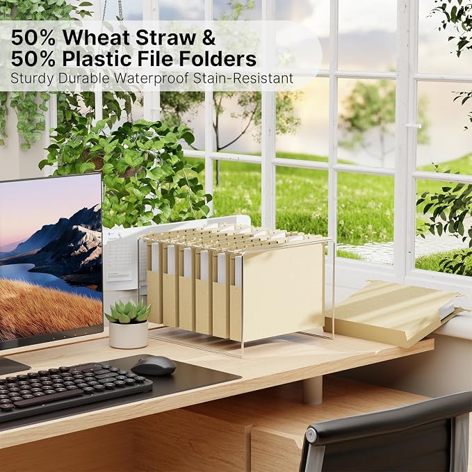 Wheat Straw Plastic Hanging File Folder Letter Size, Heavy Duty 1" Expanding - Image 4