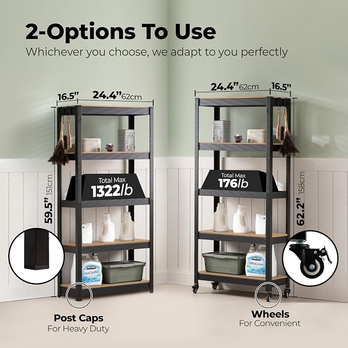 HOMEDANT House 5-Tier Metal Rolling Cart Shelf Rack Casters Heavy Duty Wheel - Image 4