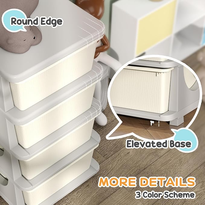 Qaba 4 Tier Kids Storage Unit, 4 Drawer Chest Toy Organizer Plastic Bins - Image 5