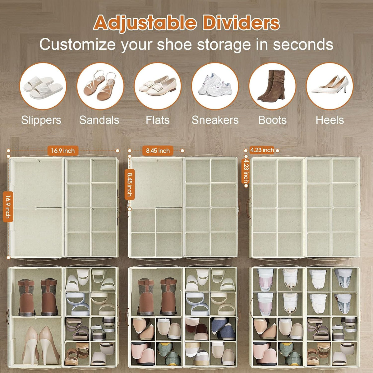 Shoe Organizer for Closet, 2-Pack Foldable Shoe Storage Box with