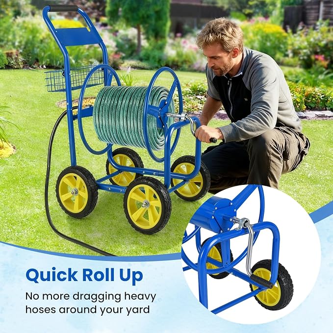 Goplus Garden Hose Reel Cart, 300 FT of 5/8" Large Capacity, Heavy-Duty Metal - Image 7