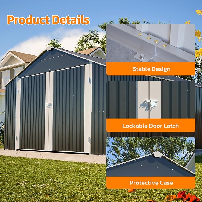 12x20 FT Heavy Duty Metal Garage Shed, Extra Large Outdoor Storage Building - Image 9