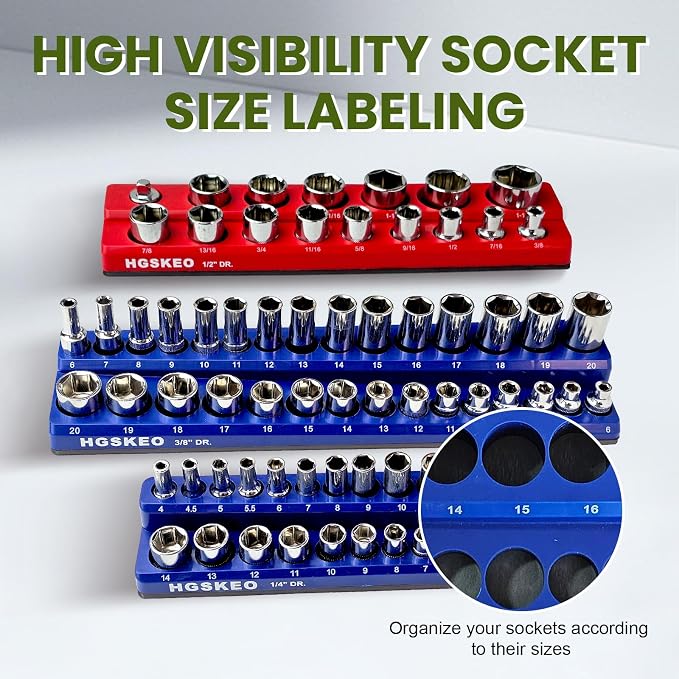 Magnetic Socket Organizer Set, 3/8" & 1/2" Sizes Drive, Socket Holder Holds 143 - Image 6