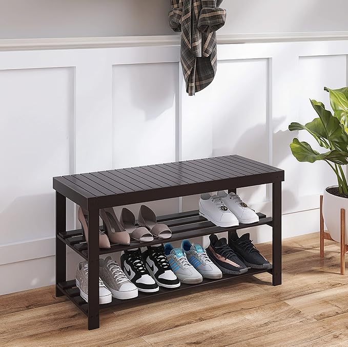 SMIBUY Sturdy Bamboo Shoe Rack Bench, 3-Tier Shoe Organizer, Storage Shelf - Image 2