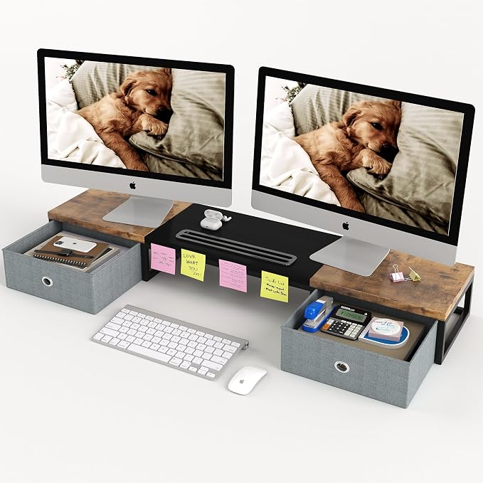 Dual Monitor Stand Riser with 2 Drawers by Mexin