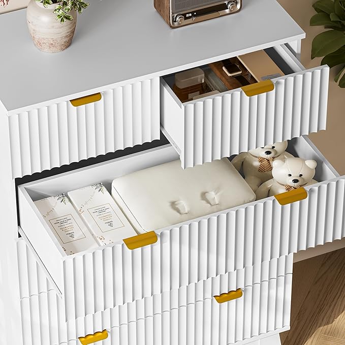 46" Tall Dresser for Bedroom, 6-Drawer Fluted Chest of Drawers, Modern Wood - Image 6