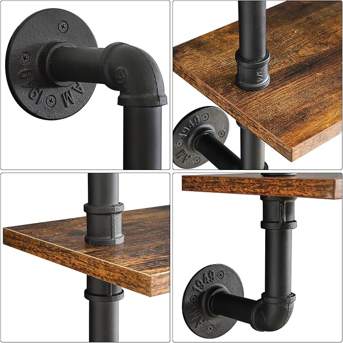 YMYNY Industrial Pipe Shelf Bracket, 4 Tiers Retro Wall Mounted Floating Shelf - Image 8
