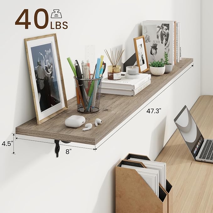RICHFOCUS Floating Shelves for Wall Decor, 47.3W x 8D Shelves Set of 2 - Image 3