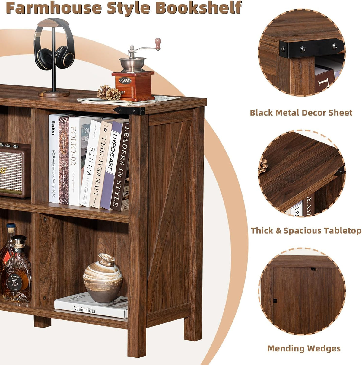 Joaxswe 8 Cube Book Shelf, Farmhouse Wood Long Storage Organizer