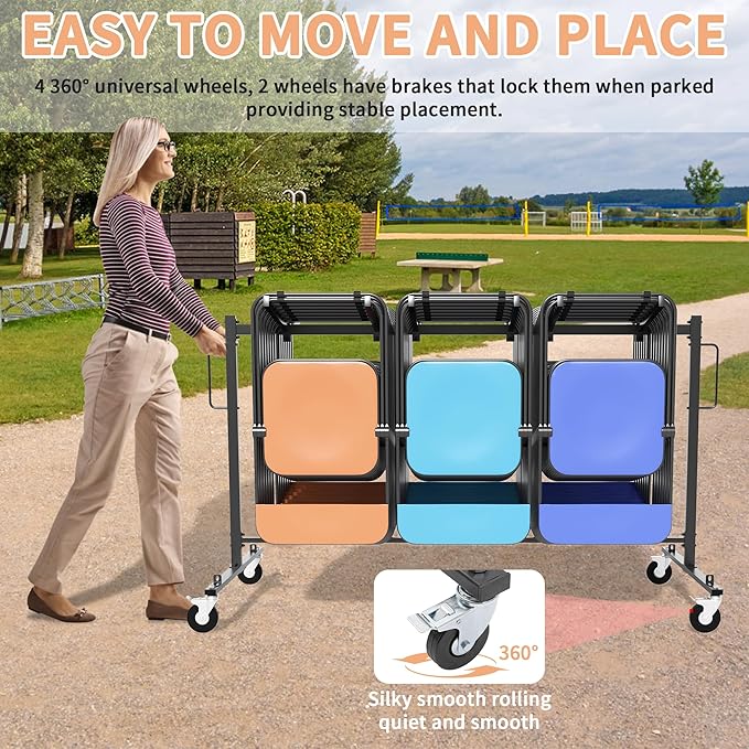 Folding Chair Rack with Wheels, Heavy Duty Steel Chair Cart - Image 4