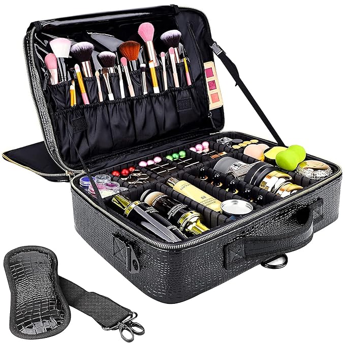 gzcz Large Capacity Travel Makeup Case Organizer, Professional Cosmetic Bags by GZCZ