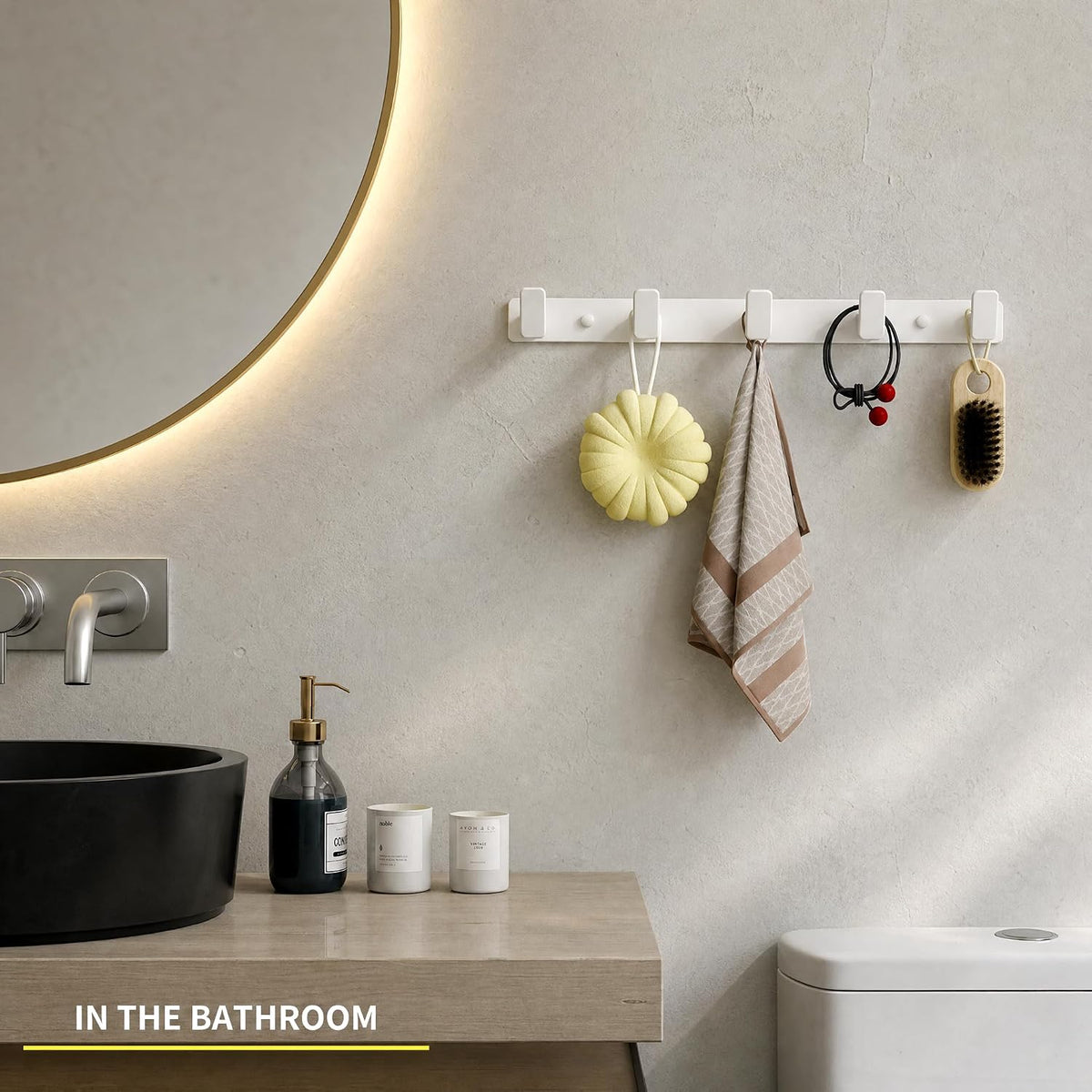 White Coat Rack Wall Hooks for Hanging Heavy Duty Door Hooks with 5