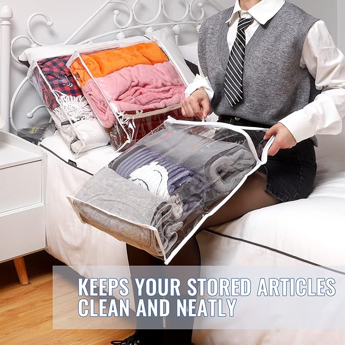 6 Packs Clear Zippered Storage Bags Sweater Moth Bags Plastic Storage - Image 4