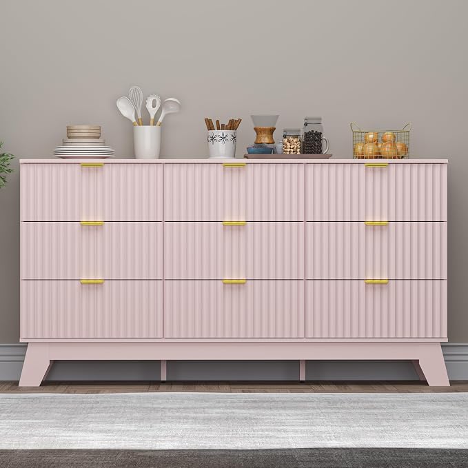 Fluted 9 Drawer Dresser, 57.1" Wide Modern Boho Chest of Drawers, Wooden - Image 2
