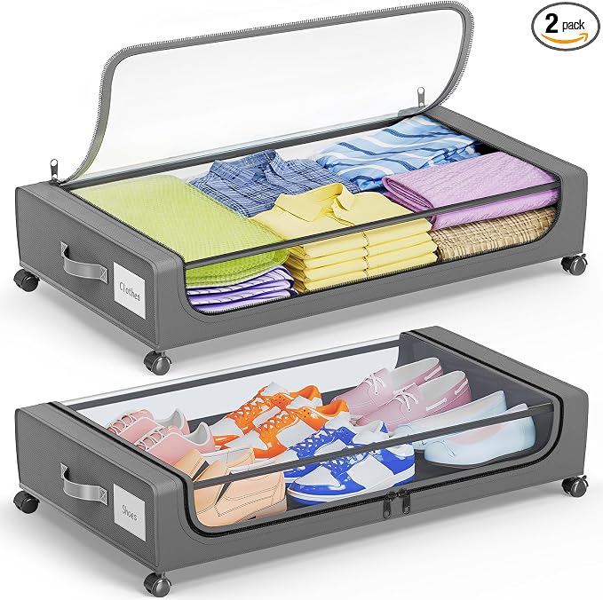 Camkey® Under Bed Storage with 360° Wheels, 60L Low-Profile Rolling Underbed by Camkey