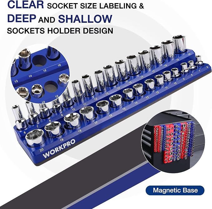 WORKPRO Magnetic Socket Organizer Set, 6-Piece Socket Holder Set Includes 1/4" - Image 5