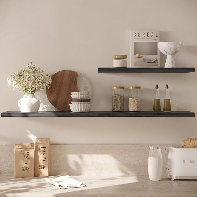 Wall Shelf Set of 3, Dark Wood Floating Shelves 30 in W x 10 in D x 1 in H - Image 9