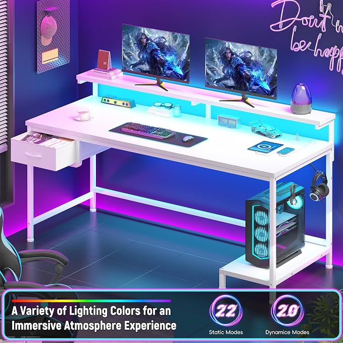 Computer Desk with Ergonomic Monitor Stand & CPU Stand, 47.2" Gaming Desk with - Image 8