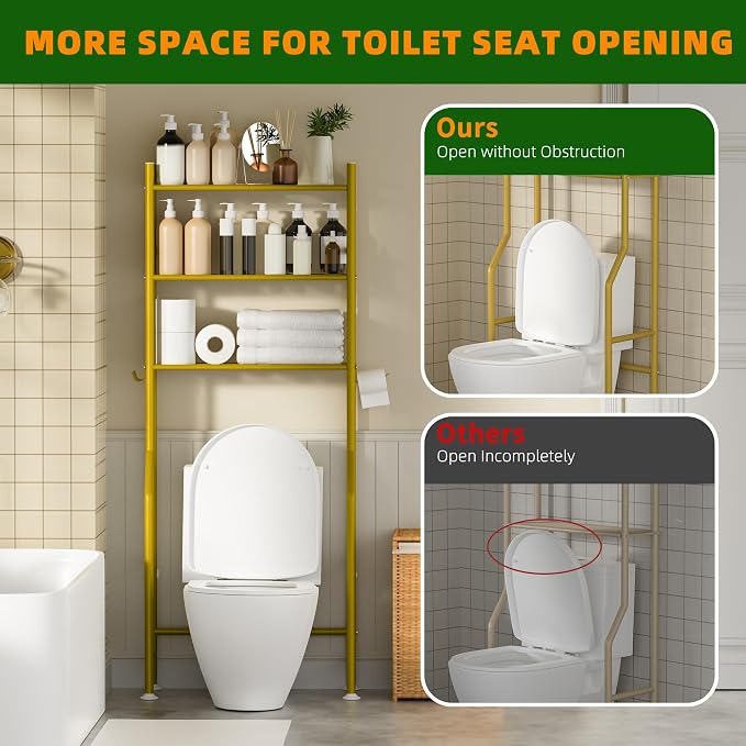 3-Tier Over The Toilet Storage, Space Saver Metal Bathroom Shelves, - Image 5
