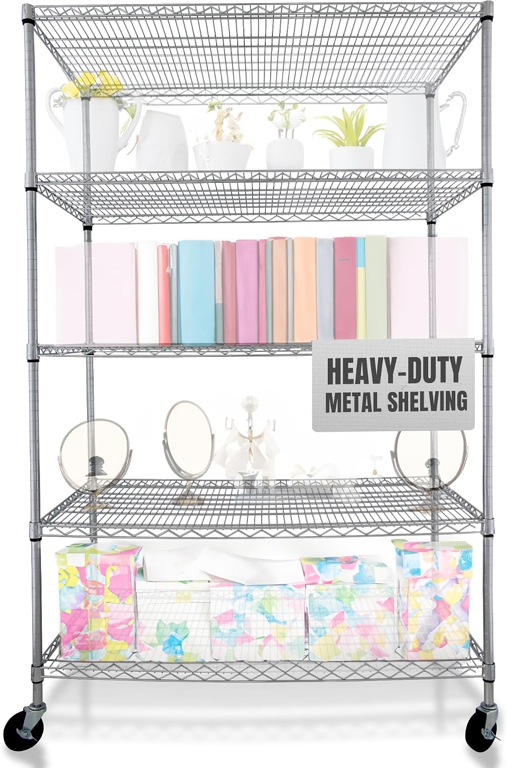4000 LBS Heavy Duty Wire Rack, 48 x 24 x 76, 5-Tier NSF Commercial