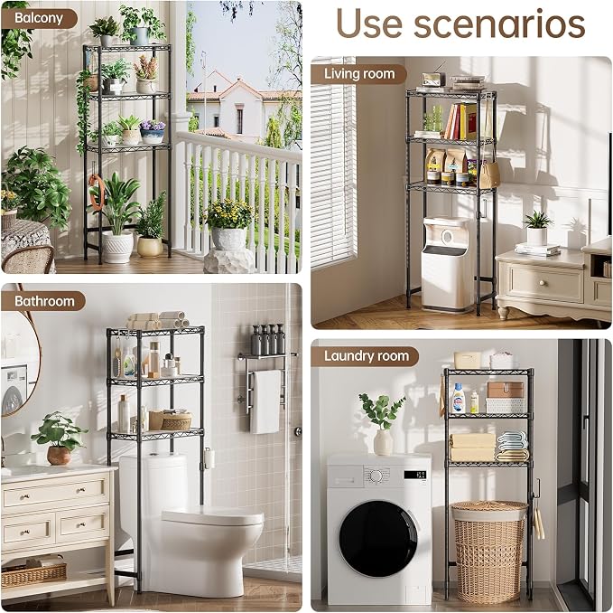 3-Tier Over The Toilet Storage Shelf, Heavy Duty Adjustable Metal Bathroom Rack - Image 5
