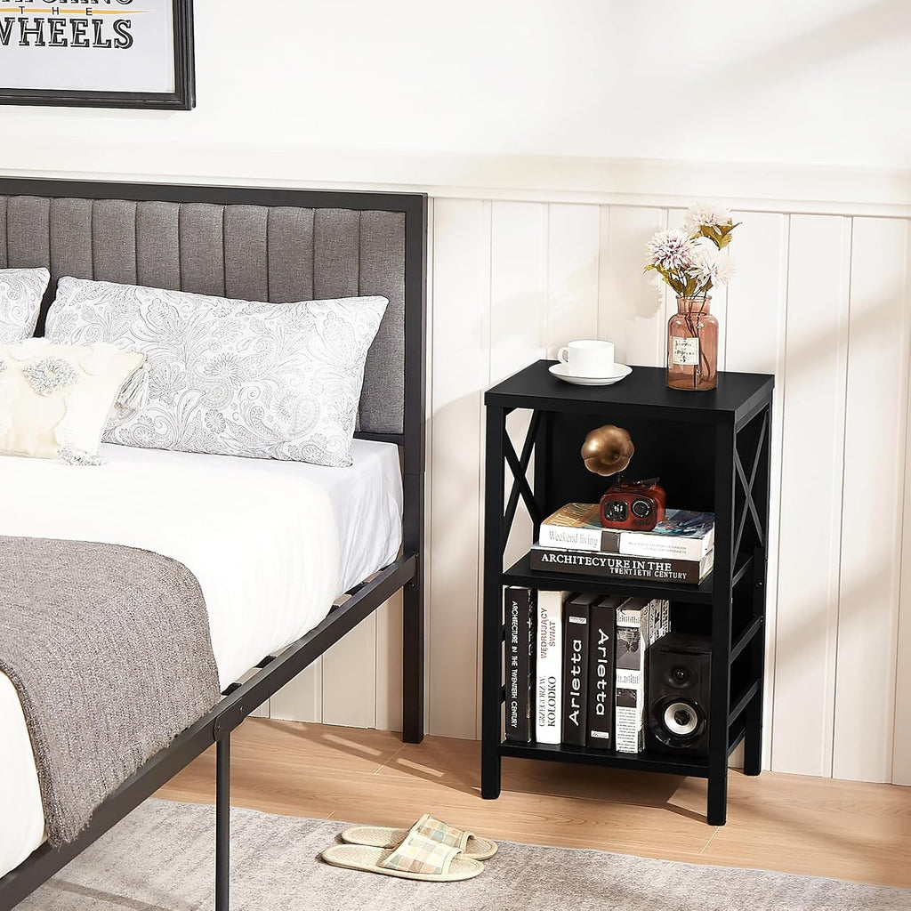 Small Bookshelf,3 Tier Industrial Bookcase with Metal Frame and