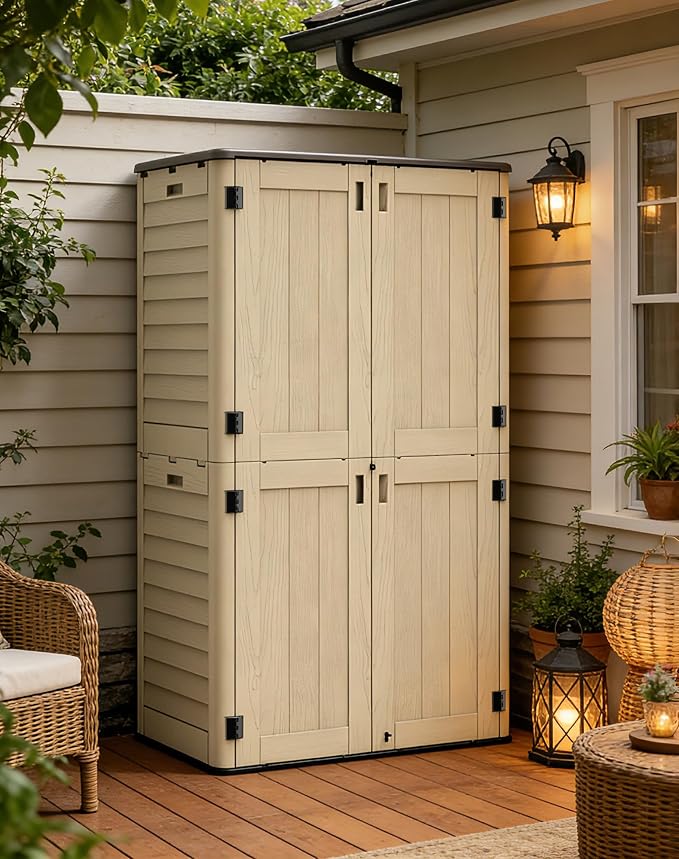 Vertical Outdoor Storage Shed, 60 Cu.Ft Resin Storage Cabinet Waterproof - Image 5