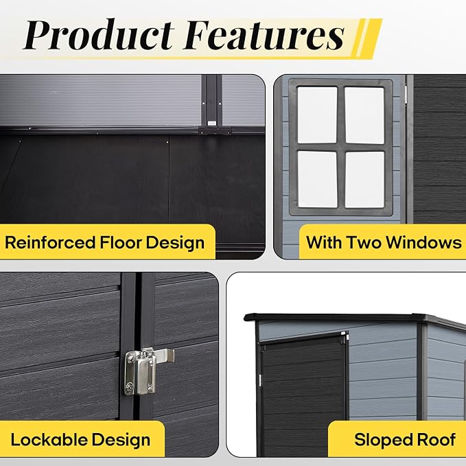 8x4ft Lean to Shed, Resin Outdoor Storage Shed - Image 7