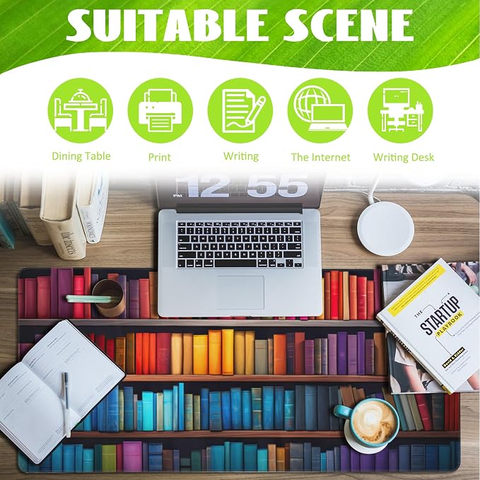 Large Gaming Mouse Pad for Desk, Bookshelves Full of Books Desk Mat, Colorful - Image 3